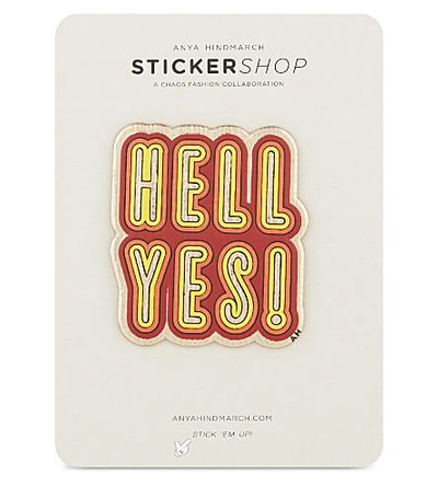 Shop Anya Hindmarch Hell Yes! Leather Sticker In Pale Gold