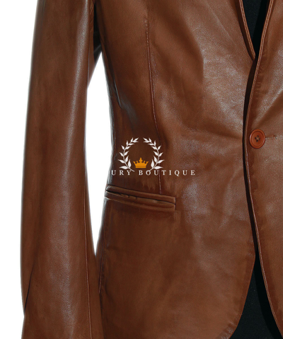 Pre-owned L.b Charlie Tan Men's (1 Button) Smart Designer Real Lambskin Leather Blazer Jacket