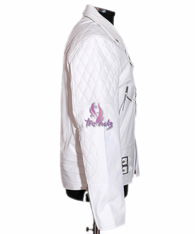 Pre-owned Trendz Men's Outlaw Biker Jacket White Biker Motorcycle Fashion Cowhide Leather Jacket