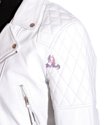 Pre-owned Trendz Men's Outlaw Biker Jacket White Biker Motorcycle Fashion Cowhide Leather Jacket