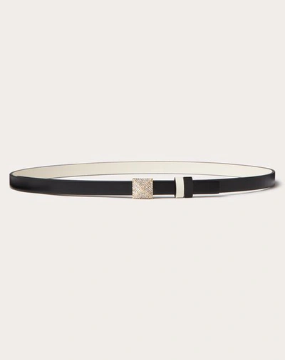 Shop Valentino Garavani One Stud Reversible Shiny Calfskin Belt 12mm Woman Black/light Ivory 095