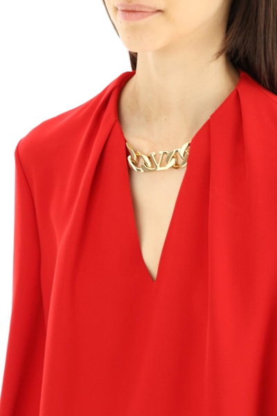 Shop Valentino Cady Blouse With Vlogo Chain In Red