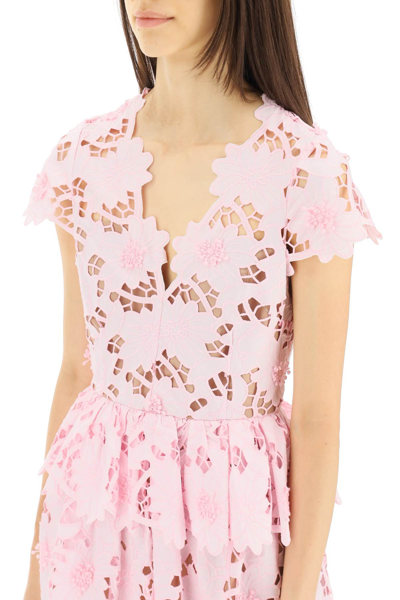Shop Self-portrait Mini Lace Dress With Ruffle In Pink