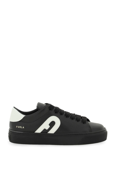 Shop Furla Joy Leather Sneakers In Black,white