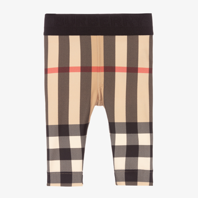 Shop Burberry Girls Beige Check Baby Leggings