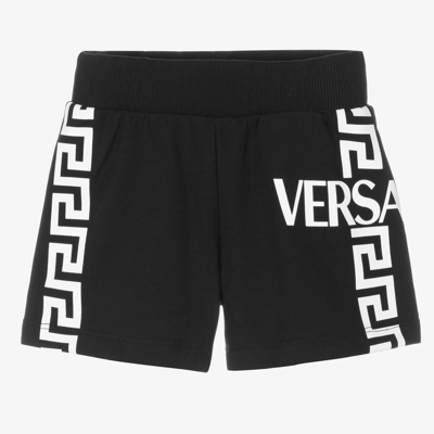 Shop Versace Boys Black Cotton Greca Shorts