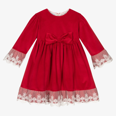 Shop Artesania Granlei Girls Red Velvet Lace Dress