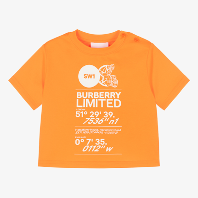 Shop Burberry Orange Cotton Baby Logo T-shirt