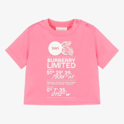 Shop Burberry Girls Pink Cotton Baby Logo T-shirt