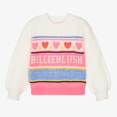 Shop Billieblush Girls Ivory & Neon Pink Knit Sweater