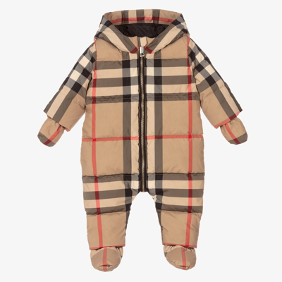 Shop Burberry Beige Down Padded Snowsuit