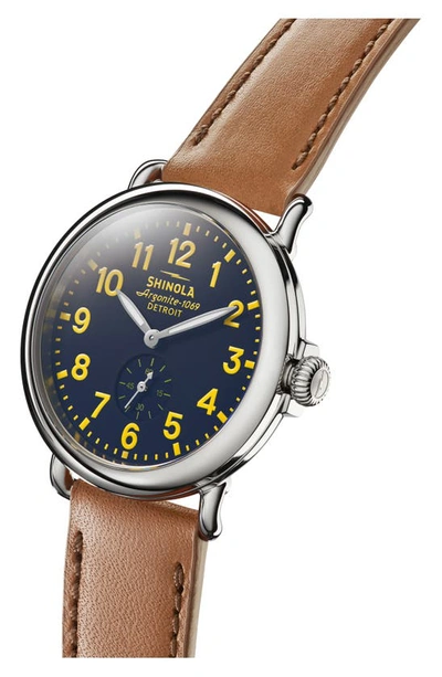 Shop Shinola 'the Runwell' Leather Strap Watch, 41mm In Tan/ Collegiate Blue/ Silver