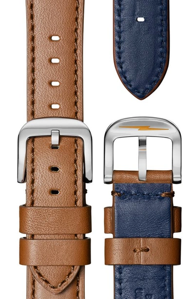 Shop Shinola 'the Runwell' Leather Strap Watch, 41mm In Tan/ Collegiate Blue/ Silver