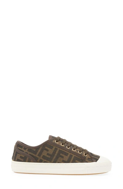 Fendi Ff Jacquard Low-top Sneakers In Tobacco Nero