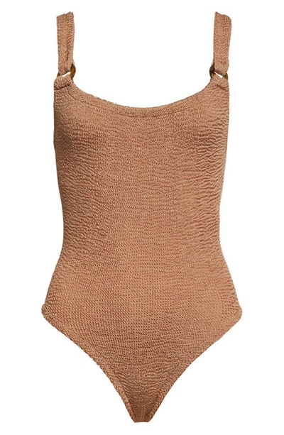 Shop Hunza G Domino One-piece Swimsuit In Metallic Cocoa