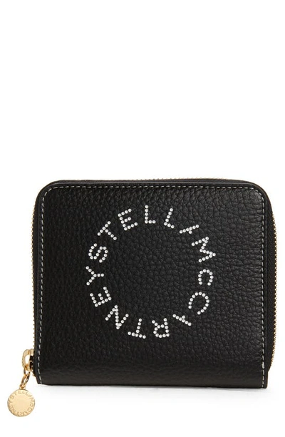 Shop Stella Mccartney Logo Faux Leather French Wallet In 1000 - Black