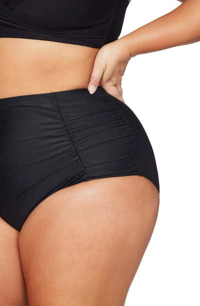 Shop Artesands Hues Raphael High Waist Ruched Bikini Bottoms In Black