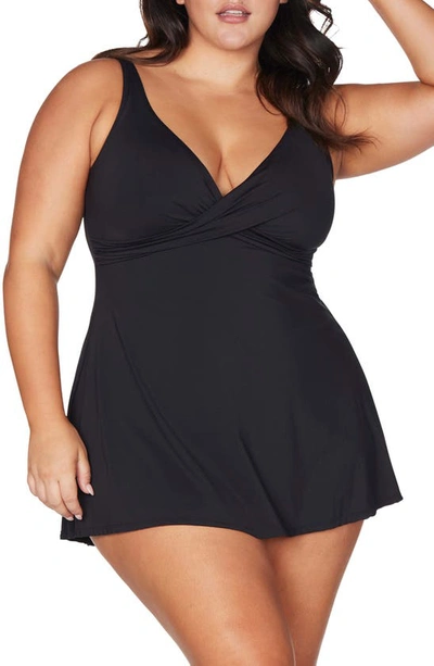 Shop Artesands Hues Delacroix Cross Front D- Cup & Up Swim Dress In Black