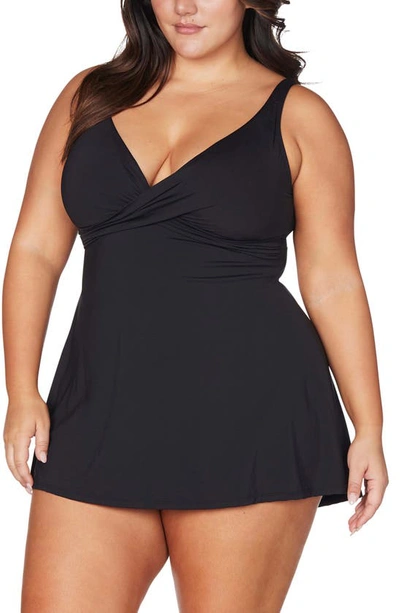 Shop Artesands Hues Delacroix Cross Front D- Cup & Up Swim Dress In Black