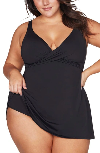 Shop Artesands Hues Delacroix Cross Front D- Cup & Up Swim Dress In Black