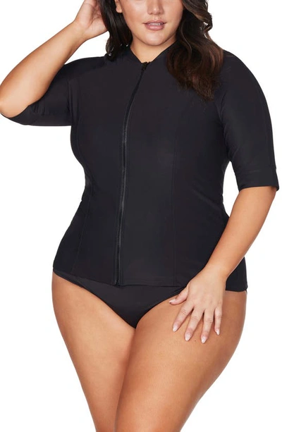 Shop Artesands Sunsafe Short Sleeve Swim Top In Black