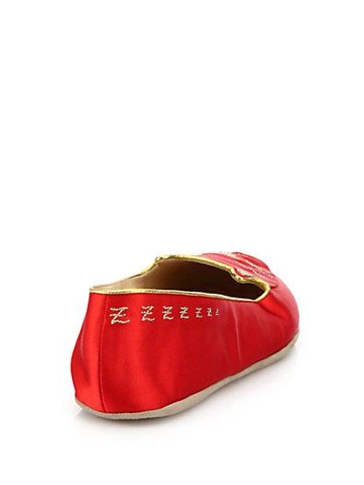 Shop Charlotte Olympia Cat Nap Satin Slipper Set In Red
