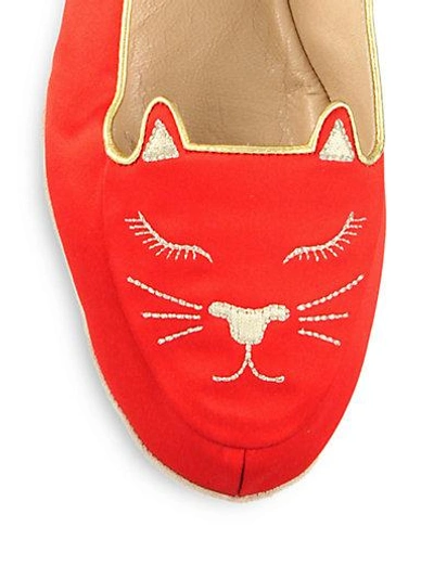 Shop Charlotte Olympia Cat Nap Satin Slipper Set In Red