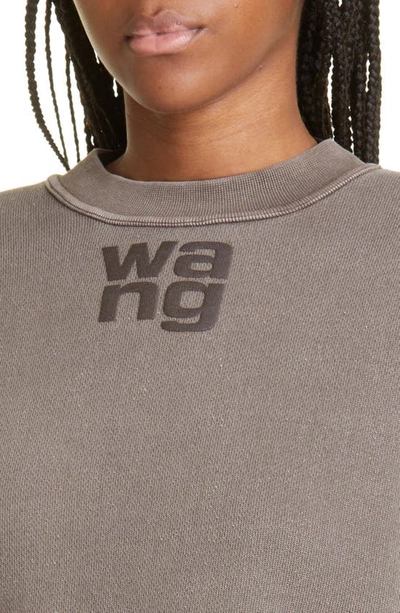 Shop Alexander Wang T Essential Cotton Blend Fleece Logo Sweateshirt In Washed Cola