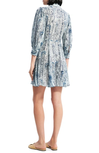 Theory Printed Point-collar Mini Shirtdress In Teal Multi