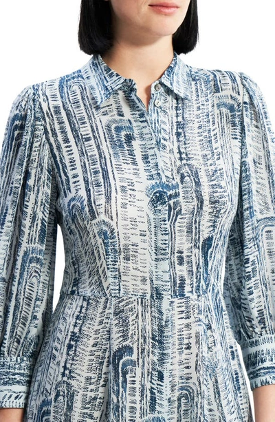 Theory Printed Point-collar Mini Shirtdress In Teal Multi