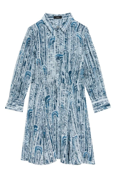 Theory Printed Point-collar Mini Shirtdress In Teal Multi