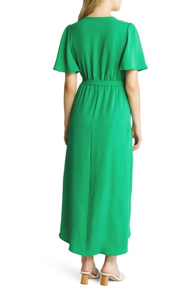 Shop Fraiche By J Flutter Sleeve Faux Wrap Maxi Dress In Green