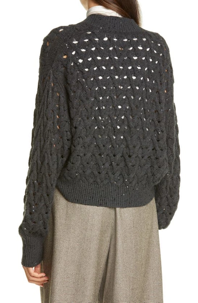 Shop Brunello Cucinelli Cable Knit Sequin Cashmere & Silk Cardigan In C2803 Blackstone