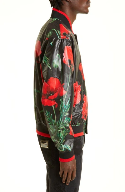 Shop Dolce & Gabbana Floral Faux Leather Bomber Jacket In Papaveri Fdo.nero