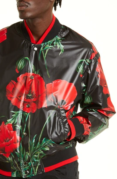 Shop Dolce & Gabbana Floral Faux Leather Bomber Jacket In Papaveri Fdo.nero