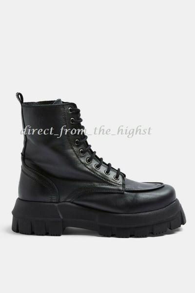 Pre-owned Topshop Ava Black Leather Chunky Lace Up Boots Size Eu 36_37_38_39_40_41_42