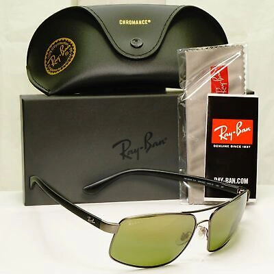 Pre-owned Ray Ban Ray-ban Chromance Polarised Sunglasses Black Green Mirror  Rb 3604-ch 029/6o | ModeSens