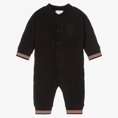 Shop Burberry Black Quilted Cotton Babysuit