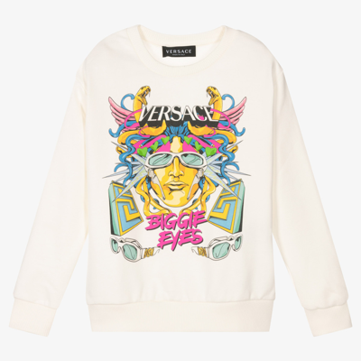 Shop Versace Ivory Cotton Logo Sweatshirt