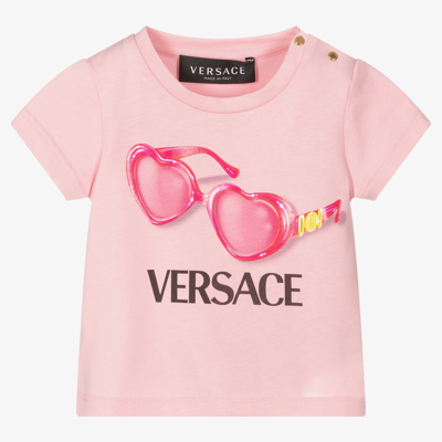 Shop Versace Girls Pink Logo Baby T-shirt