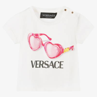 Shop Versace Girls White Logo Baby T-shirt