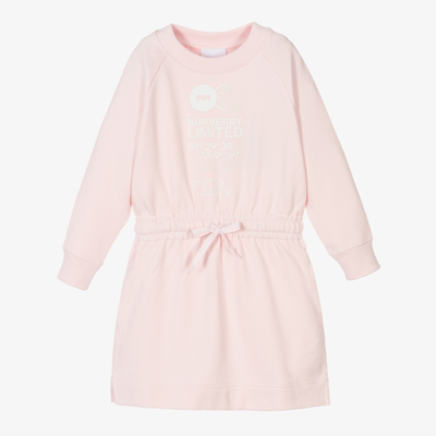 Shop Burberry Girls Pink Cotton Logo Dress