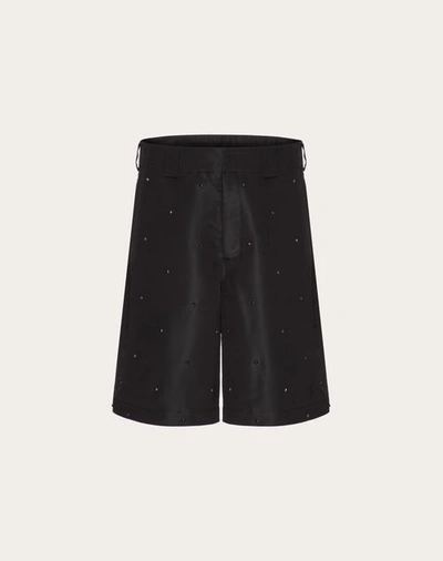 Shop Valentino All-over Rockstud Spike Silk Faille Bermuda Shorts In Black