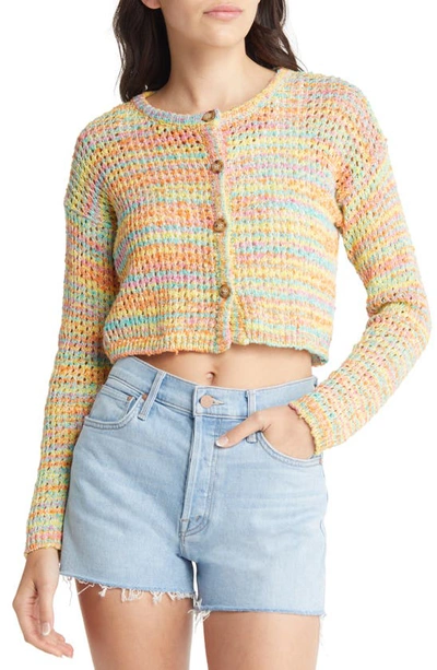 Shop Something Navy Stripe Open Stitch Crop Cardigan In Rainbow/ Multi