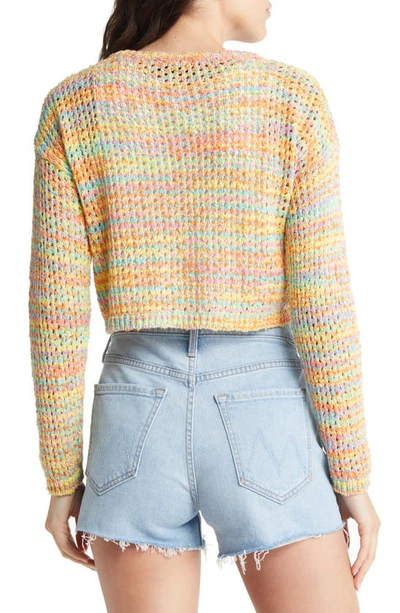 Shop Something Navy Stripe Open Stitch Crop Cardigan In Rainbow/ Multi