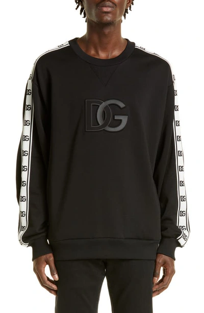 Shop Dolce & Gabbana Logo Tape Crewneck Cotton Sweatshirt In Black