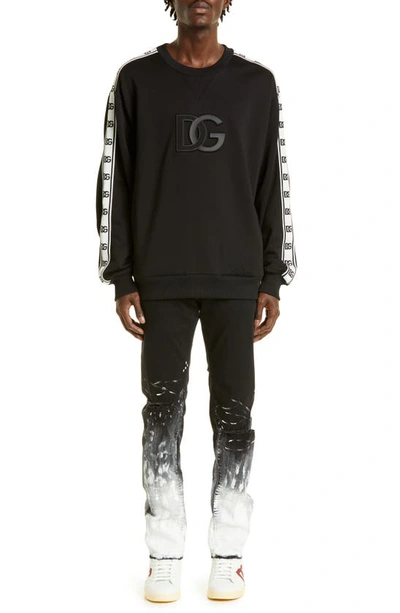 Shop Dolce & Gabbana Logo Tape Crewneck Cotton Sweatshirt In Black