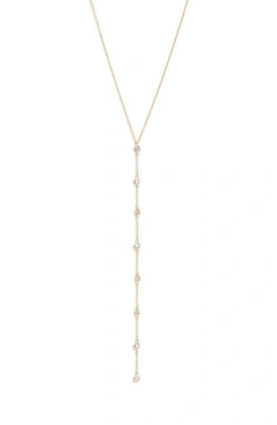 Shop Adinas Jewels Bezel Cubic Zirconia Y-necklace In Gold