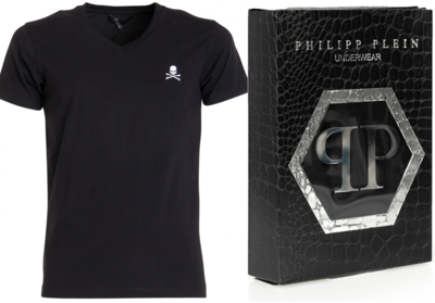 Pre-owned Philipp Plein Skull Stretch V-neck Slim T-shirt Totenkopf Underwear Shirt Xl