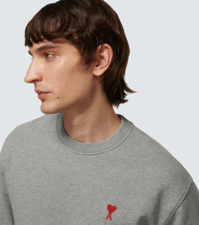 Shop Ami Alexandre Mattiussi Ami De Coeur Cotton Sweatshirt In Heather Grey